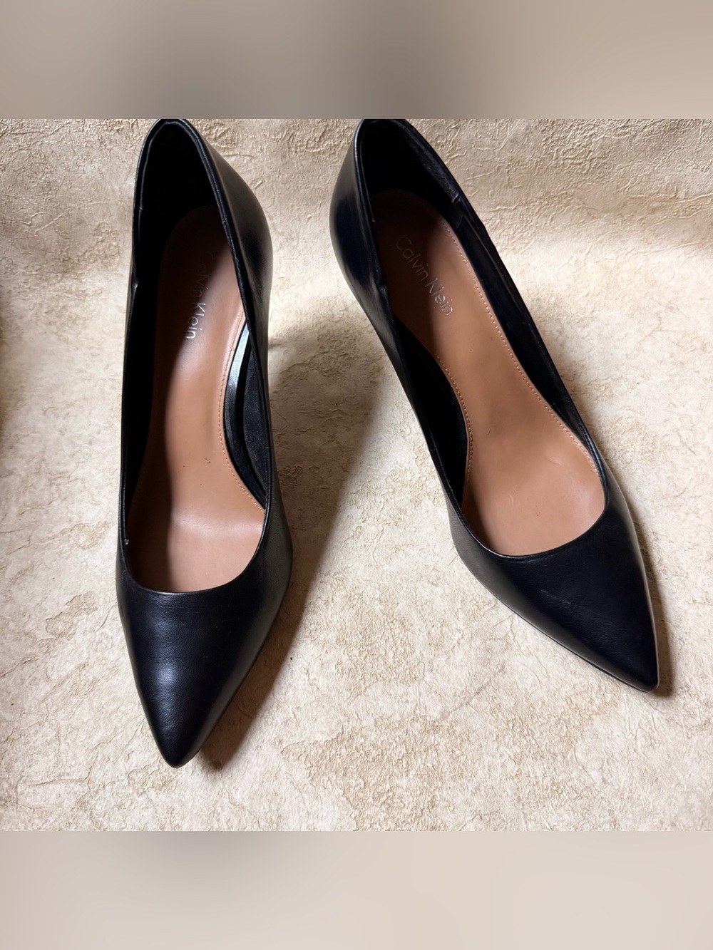 Calvin Klein Black Pointed-Toe Leather Pumps